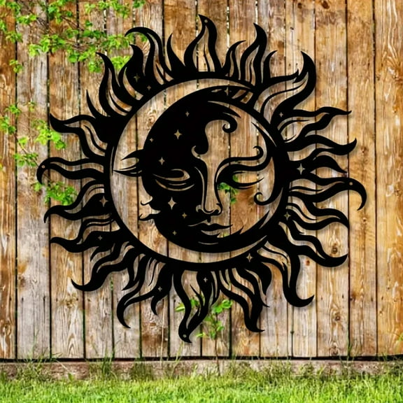 Elegant Black Sun and Moon Metal Wall Art, Home Decor Plaque for Living Room, Bedroom, Kitchen, 15.7"x15.7"