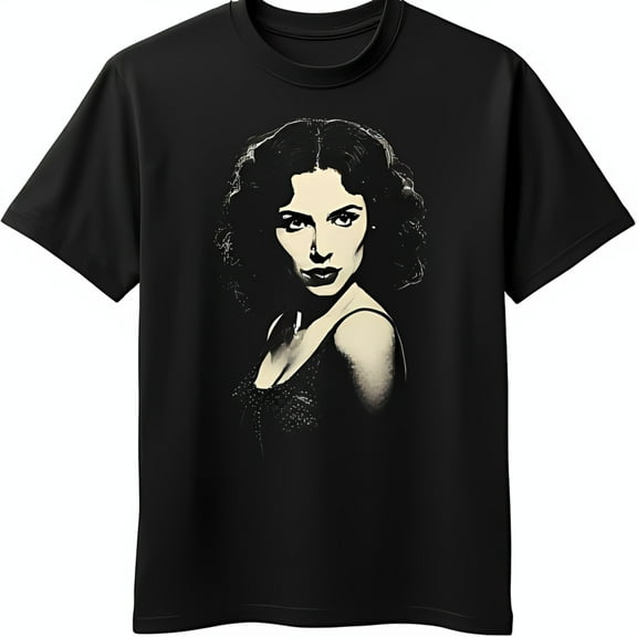 Elegant Black T-Shirt with White of Confident Woman in Dress