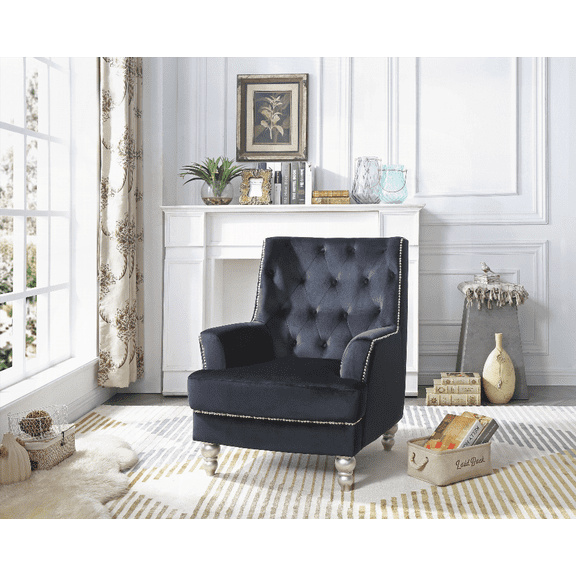 Elegant Black Traditional Armchair - 1-Piece with Solid Wood Frame and Fabric Seat