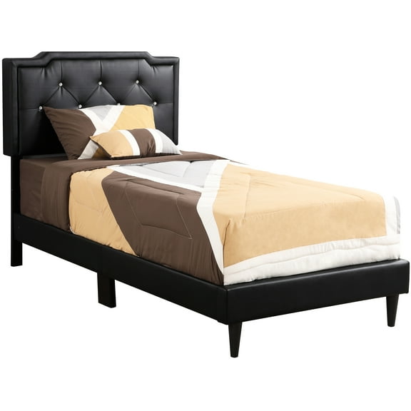 Elegant Black Twin Bed With Generous Sleeping Space - 48.03in X 80.57in 42in No Assembly Foam Filled Pu Sleek For Comfortable Resting 81"x42"x47" Easy To Up And Construction