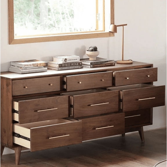 Elegant Black Walnut Japanese Chest of Drawers