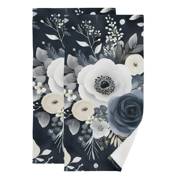 Elegant Black and White Floral Hand Towel Absorbent Bath Towels for Bathroom Sports Gym(28.3" X 14.4") Set of 2