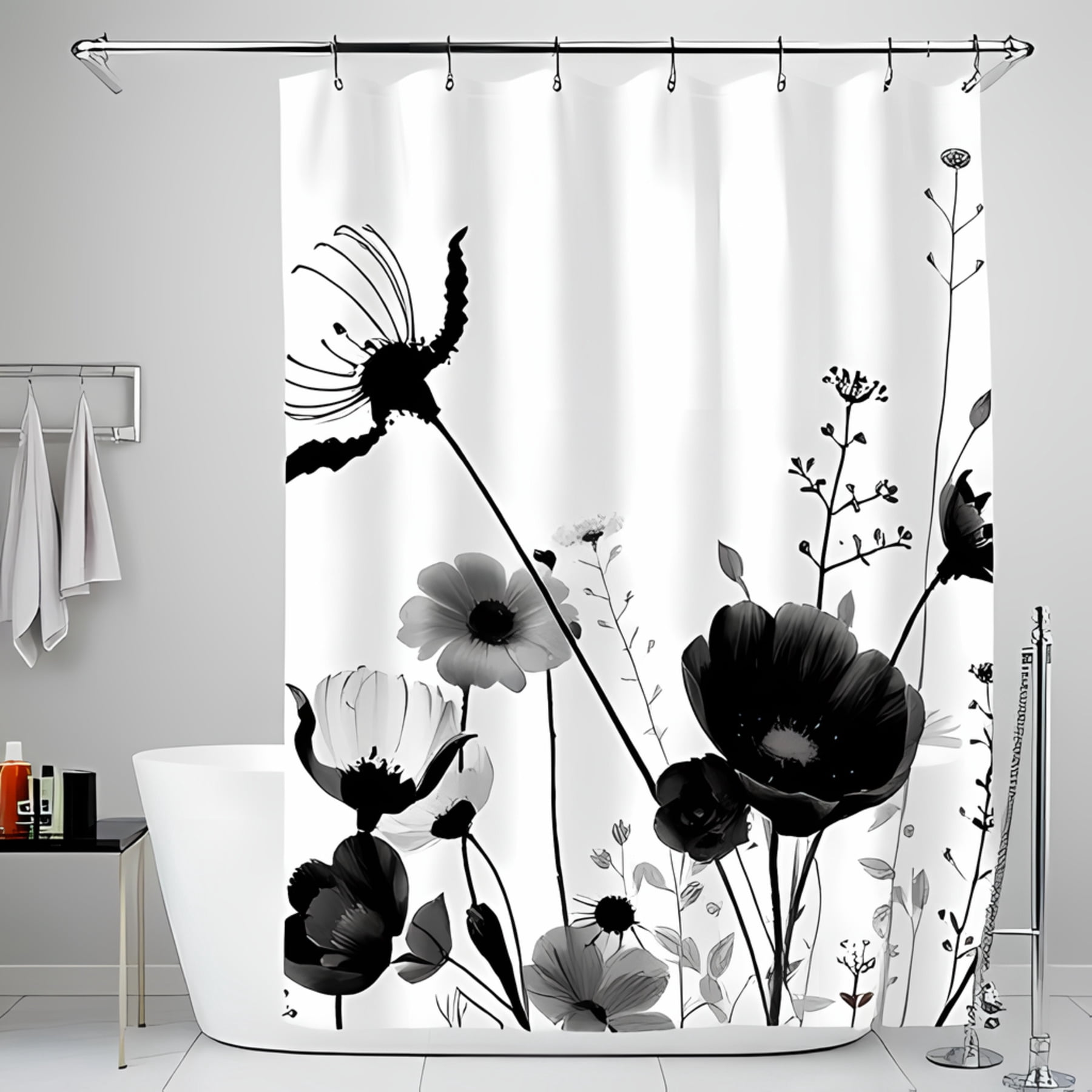 Black And White Floral Shower Curtain