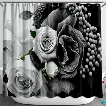 Elegant Black and White Rose Shower Curtain - Stylish Bathroom Decor
