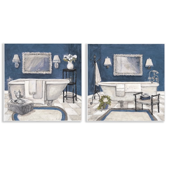 Stupell Industries Elegant Blue Bath 2 Piece Wall Plaque Art Set, design by Charlene Olson, 12 x 12