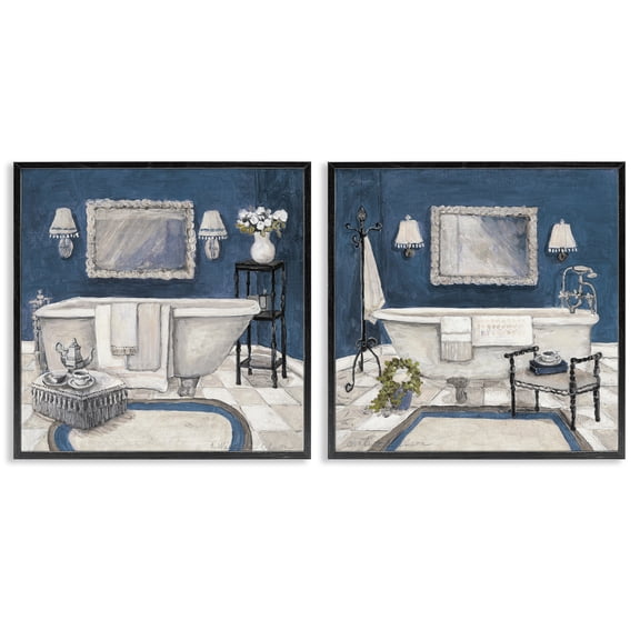 Stupell Industries Elegant Blue Bath 2 Piece Black Framed Giclee Art Set, design by Charlene Olson, 24 x 24