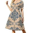 thumbnail image 1 of Elegant Blue Beige Floral Damask Pattern Short Sleeve Dress Clothes Women's Summer Dress Elegant Dress Daily Dresses For Woman, 1 of 9