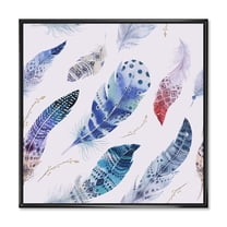 Elegant Blue Boho Art Feathers 16 in x 16 in Framed Painting Canvas Art Print, by Designart