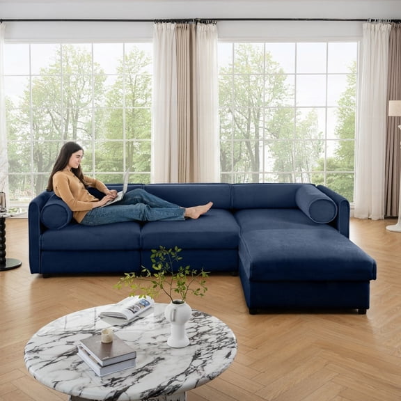 Elegant Blue Chenille Sofa | Storage & Ergonomic Design | Quick Assembly