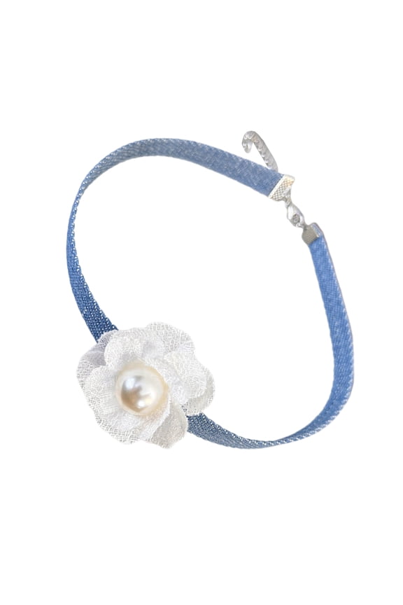 Elegant Blue Denims Flower Necklace 3D Flower Collar Chain Lace-up Choker Necklaces Trend Clavicle Chain Jewelry