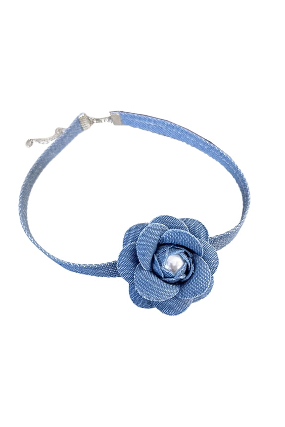 Elegant Blue Denims Flower Necklace Flower Collar Chain Lace-up Choker Necklaces Trend Clavicle Chain Jewelry