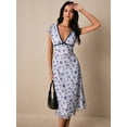 thumbnail image 1 of Elegant Blue Floral Print Midi Dress With V-Neck And Lettuce Trim Detail, 1 of 7
