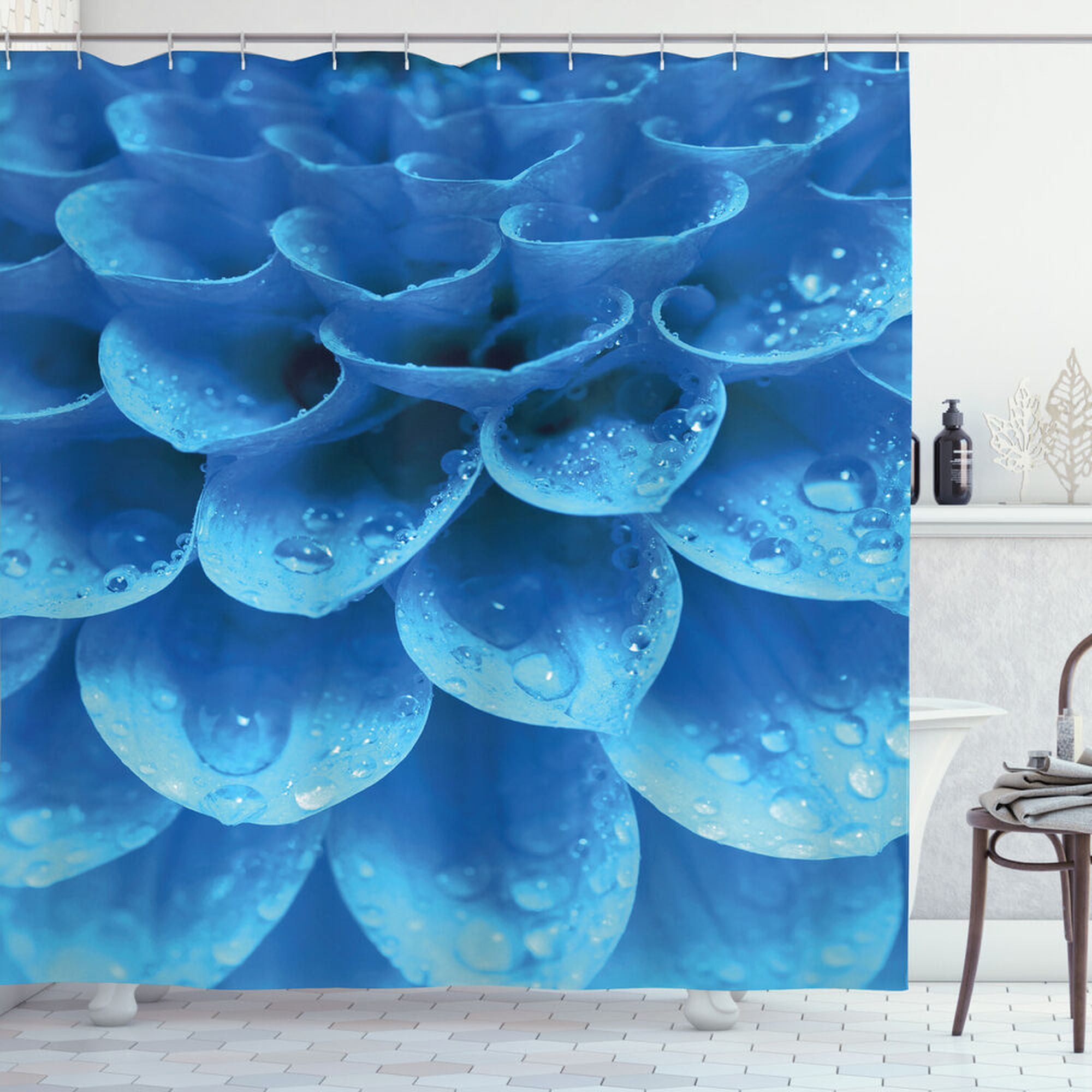 Elegant Blue Floral Shower Curtain Stylish Bathroom Decor with
