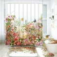 Elegant Blue Flower Shower Curtain Set Waterproof Bathtub Curtains Non