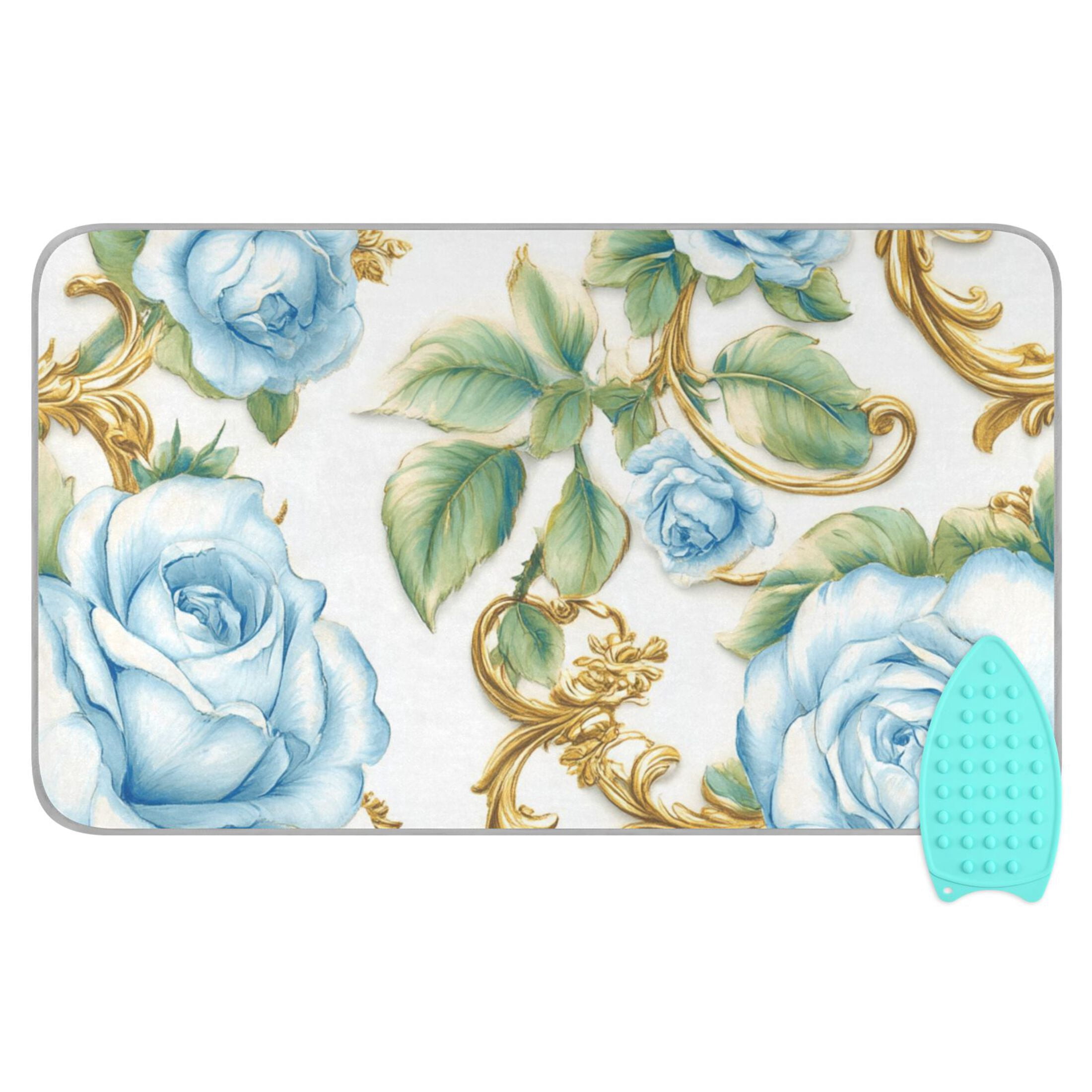 Elegant Blue Flowers Ironing Mat Blanket for Table Top Travel Portable Ironing Board Pad 47.2x27.6 Inch