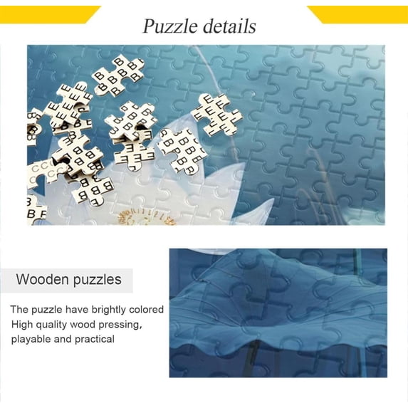 Elegant Blue Lotus Jigsaw Puzzle 1000 Pieces, Zigsaw with Storage Bag and Reference Picture Easy to Solve Family Game Creative Gift for Friends Parents Grandparents