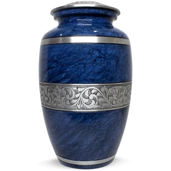 Elegant Blue Marble Finish Cremation Urn for Human Ashes - Memorial Urn for Adult Men & Women - Holds Up to 200 Cubic Inches - Decorative Funeral Urn to Honor Your Loved One - Large Size
