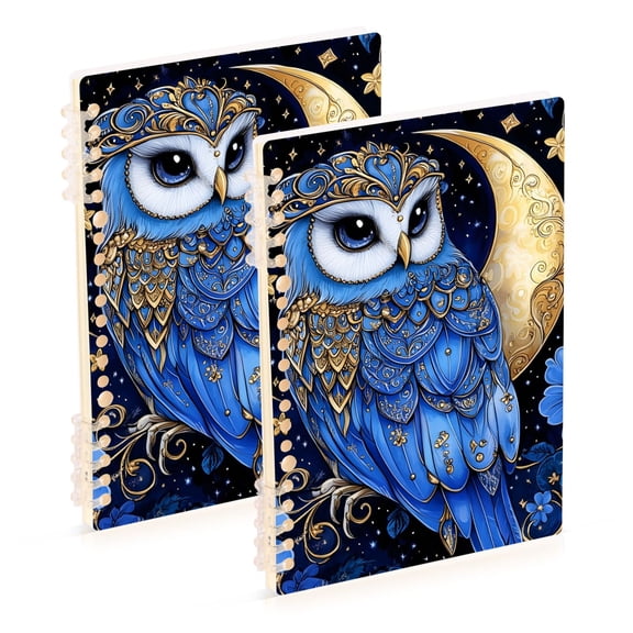 Elegant Blue Owl Flowers Moon Notebook Detachable Coil Notebook Diary Plan Book A5 Size 60 Pages 1 Pack