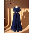 thumbnail image 1 of Elegant Blue Plus Size Long Dress With Rhinestone Waist Detail, Asymmetrical Hem, Short Sleeve Evening Gown, 1 of 8