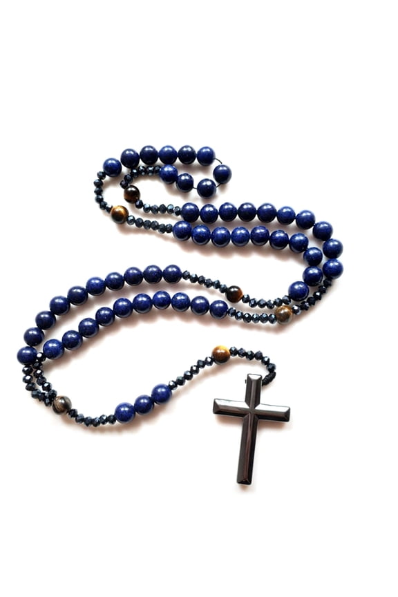 Elegant Blue Stone Beaded Necklace for Men Modern Stylish and Luxurious Jewelry Versatile Fashion Jewelry