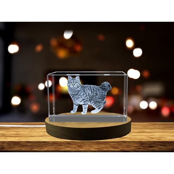 Elegant Bobtail Cat 3D Engraved Crystal Gift