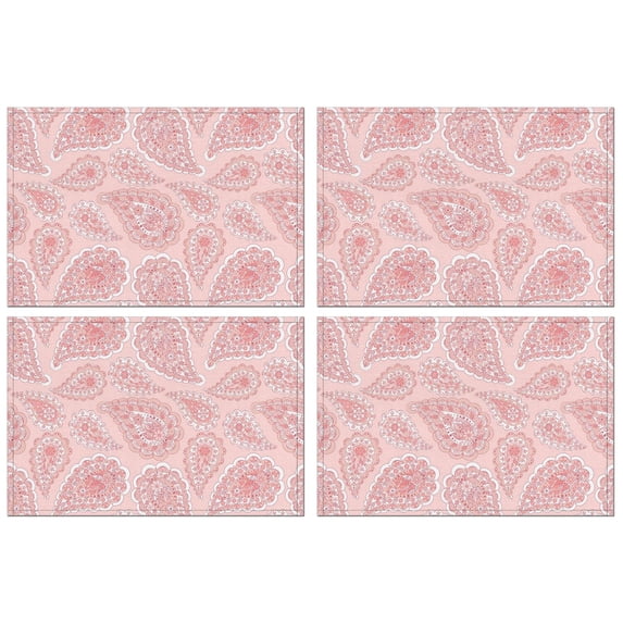 Elegant Bohemian Paisley Placemats Set of 4, Flax Linen Table Mats Featuring Heat Resistant Wrinkle Free Finish with Colorful Retro Floral and Mandala Patterns