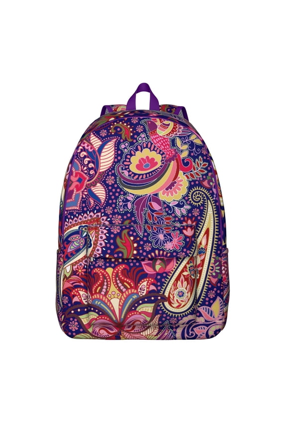 Elegant Boho Backpack with Paisley Pattern, Colorful Retro and Exotic Mandala Motifs