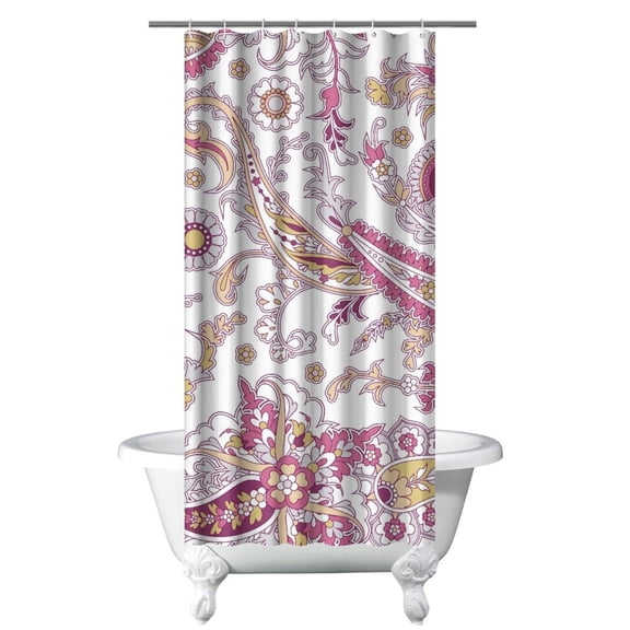 Elegant Boho Floral Curtain 36x72 Inches, Quick-Dry Polyester with Plastic Rings, Vintage Paisley Retro Pattern for Bathrooms