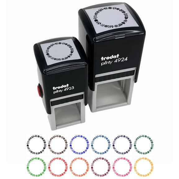 Elegant Botanical Circle Frame Wreath Self-Inking Rubber Stamp Ink Stamper - Fuchsia Ink - Small 1 Inch