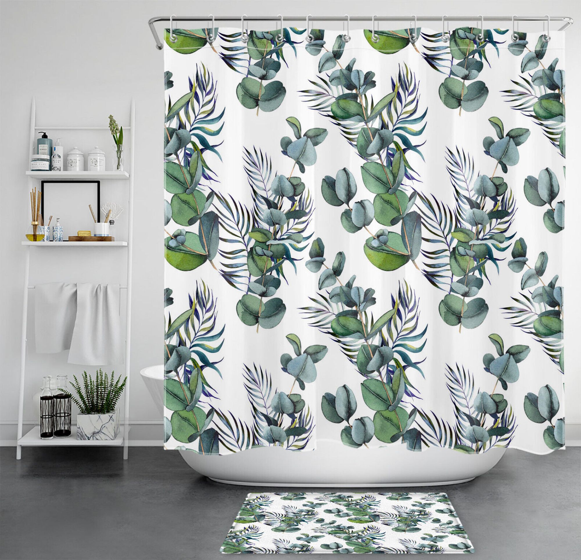 Elegant Botanical Shower Curtain with Rustic Green Watercolor ...