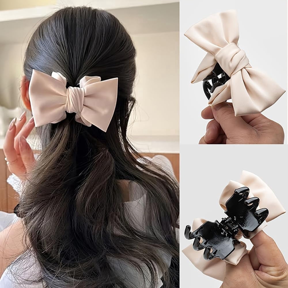 Elegant Bow Hair Claw Clip Satin Bows Claw Clips for Women White Bow Clips Hair Accessory Perfect for Formal Occasions Everyday Elegance for Girls with Long Thick Hair for all types 1pc