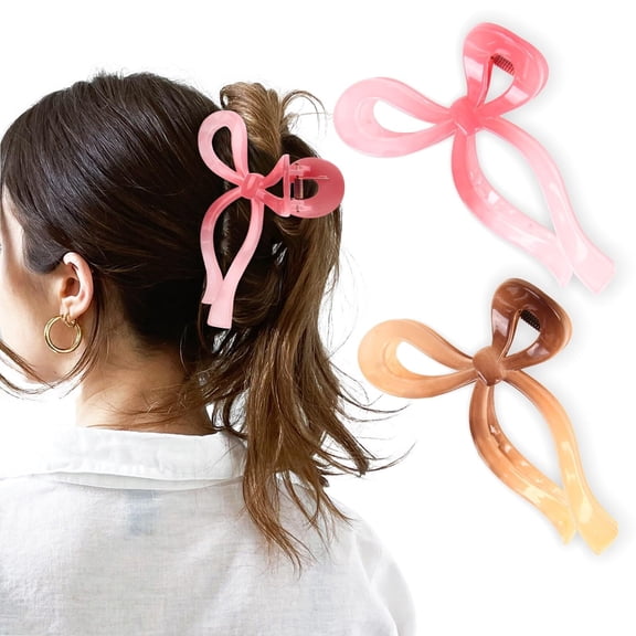 Elegant Bow Hair Claw Clips Stylish Large Hair Clips for Thin and Thick Hair | Holiday Gift for Teen Girls | Chic Hair Styling Accessories for Women (Beige/Pink)