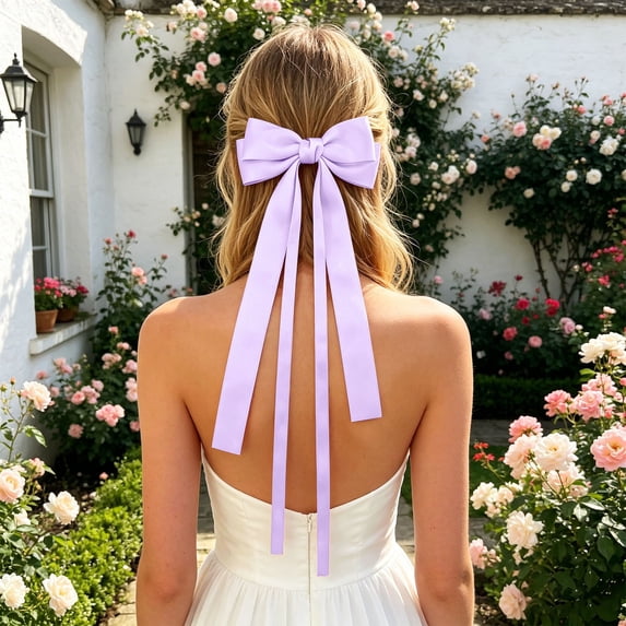 Elegant Bow Hair Accessory for Girls and with Flowing Ribbon Ties Headband for Everyday Wear and Seasonal Styling, Purple