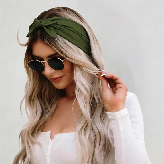 Elegant Bow Knot Solid Wide Headband For Sports Yoga Daily Use Soft Absorbent Hair Band Face Washing, Army Green