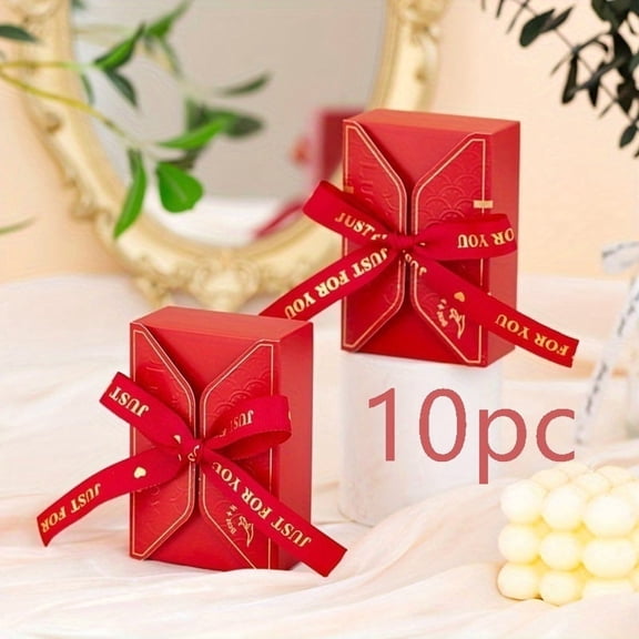 Elegant Bow Paper Gift Boxes for Wedding Party Favors - Durable Cardboard Packaging with Pre-Tied Ribbon for Chocolates, Cookies, Soaps, and Small Gifts