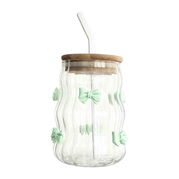 Elegant Bow Pattern Glass Cup With Lid High Temperature Milk Drinking Mug For Home Use