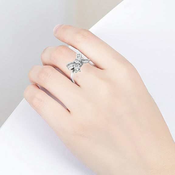 Elegant Bow Ring for Women Silver Jewelry Sparkling Cubic Zirconia Wedding Band