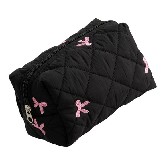 Elegant Bowknot Quilted Lipstick Organiser Large Capacity Makeup Accessories Holder Portable Cosmetic Storage Bag
