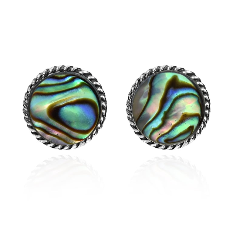 Elegant Braided Border Round Abalone Shell Inlay Sterling  display picture 1