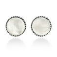 thumbnail image 1 of Elegant Braided Border Round Mother of Pearl Inlay Sterling Silver Stud Earrings, 1 of 5