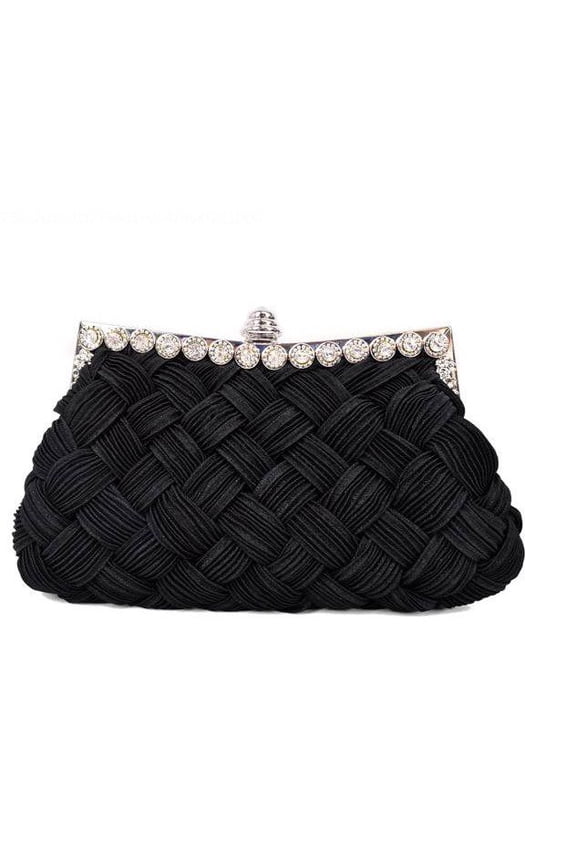 Elegant Braided Pleated Glitter Rhinestone Clutch Evening Bag