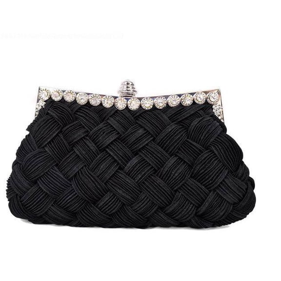 Elegant Braided Pleated Glitter Rhinestone Clutch Evening Bag