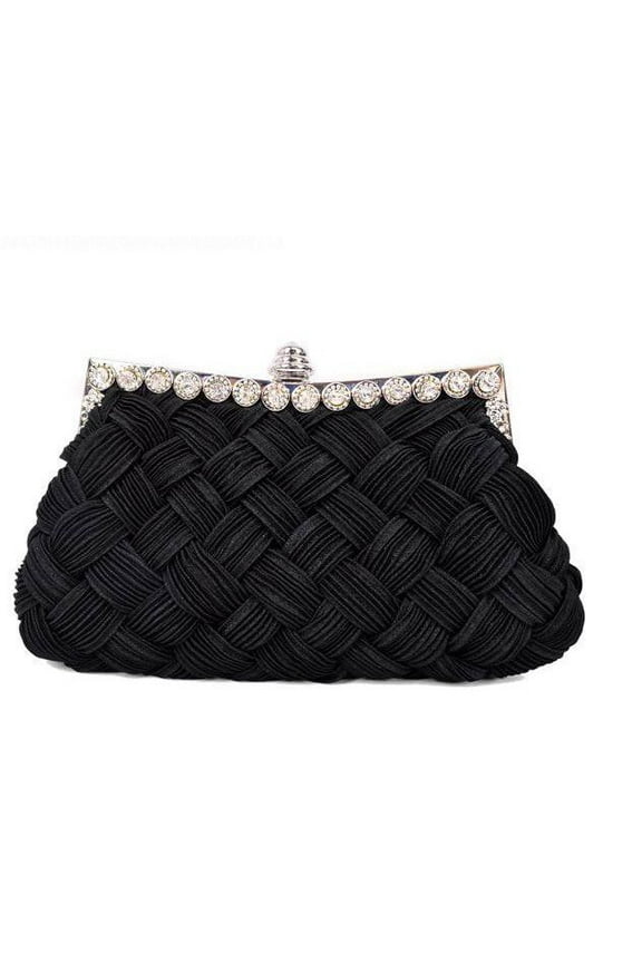 Elegant Braided Pleated Glitter Rhinestone Clutch Evening Bag