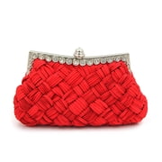 Elegant Braided Pleated Glitter Rhinestone Clutch Evening Bag