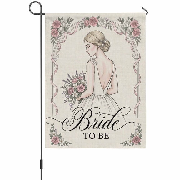 Elegant Bridal Garden Flags For Outdoor, Romantic Wedding Art Pink Rose Floral Frame Vintage Small Double Side Yard Flags Weather Proof Garden Decor for Lawn Outside Holiday 12 x 18 Inches