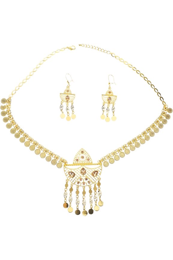 Elegant Bridal Jewelry Set for Women Dubai-inspired Alloy Necklace and Tassel Earrings with Hollow Crystal Design Wedding Party Accessories for Prom and Celebrations[c157]