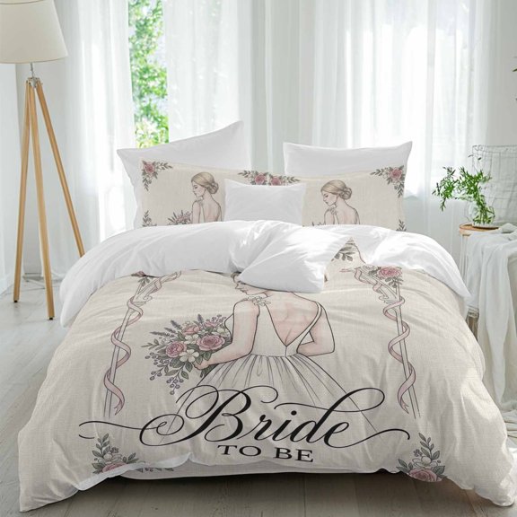 Elegant Bridal Queen Duvet Cover Set, Romantic Wedding Art Pink Rose Floral Frame Vintage 4 Piece Microfiber Bedding Set with Zipper Closure, Bed Sheet and 2 Pillow Shams, Soft Bedding Cover