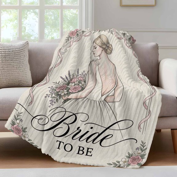 Elegant Bridal Throw Blanket for Couch Romantic Wedding Art Pink Rose Floral Frame Vintage Soft and Warm Flannel 3D Striped Fluffy Fuzzy Fleece Blanket Lightweight Throw for Bed, Sofa 30 x 40 Inches