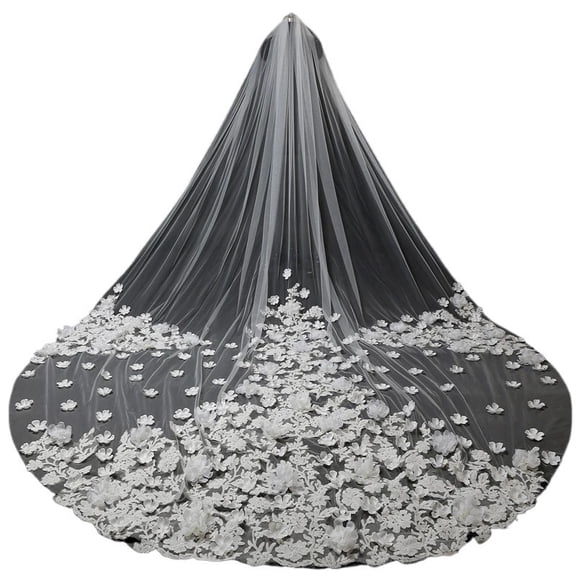 Elegant Bridal Veil with Appliqu & Flower Design - 1-Layer Wedding Veil for Brides