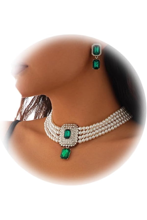 Elegant Bridal Wedding Best Crystal Pearl Necklaces Earrings Set Jewelry Rhinestone Pearl Clavicle Chain Beaded Multi-layered Choker Necklace Jewelry for Women[u239]